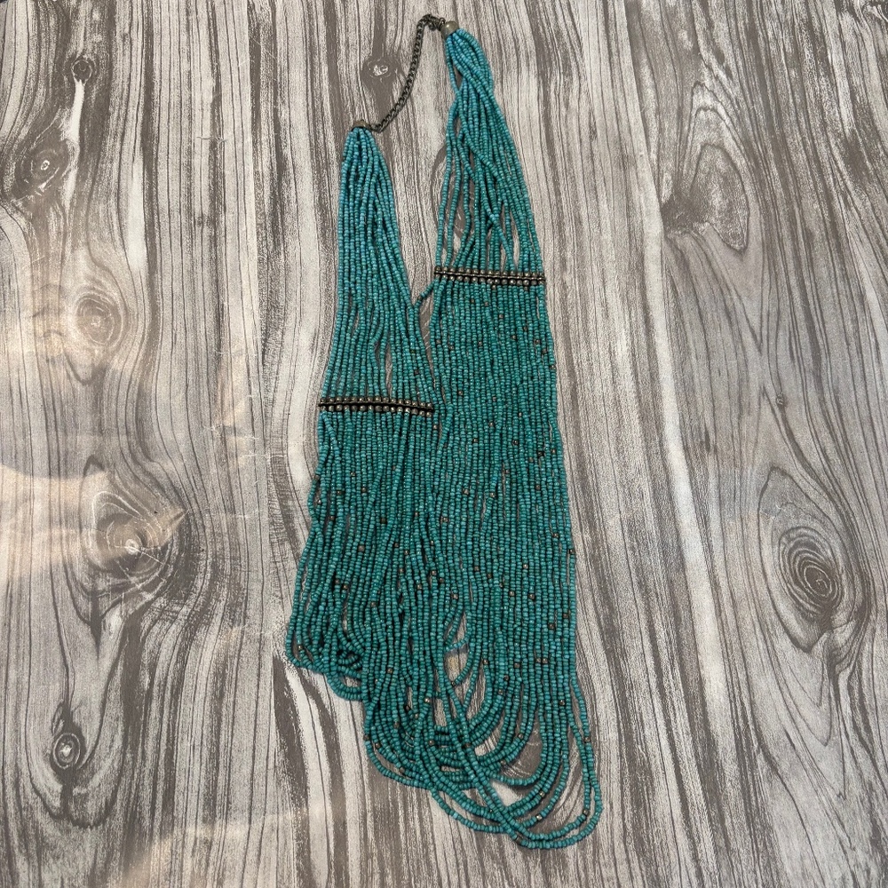 Layered Blue Seed Bead Statement Necklace